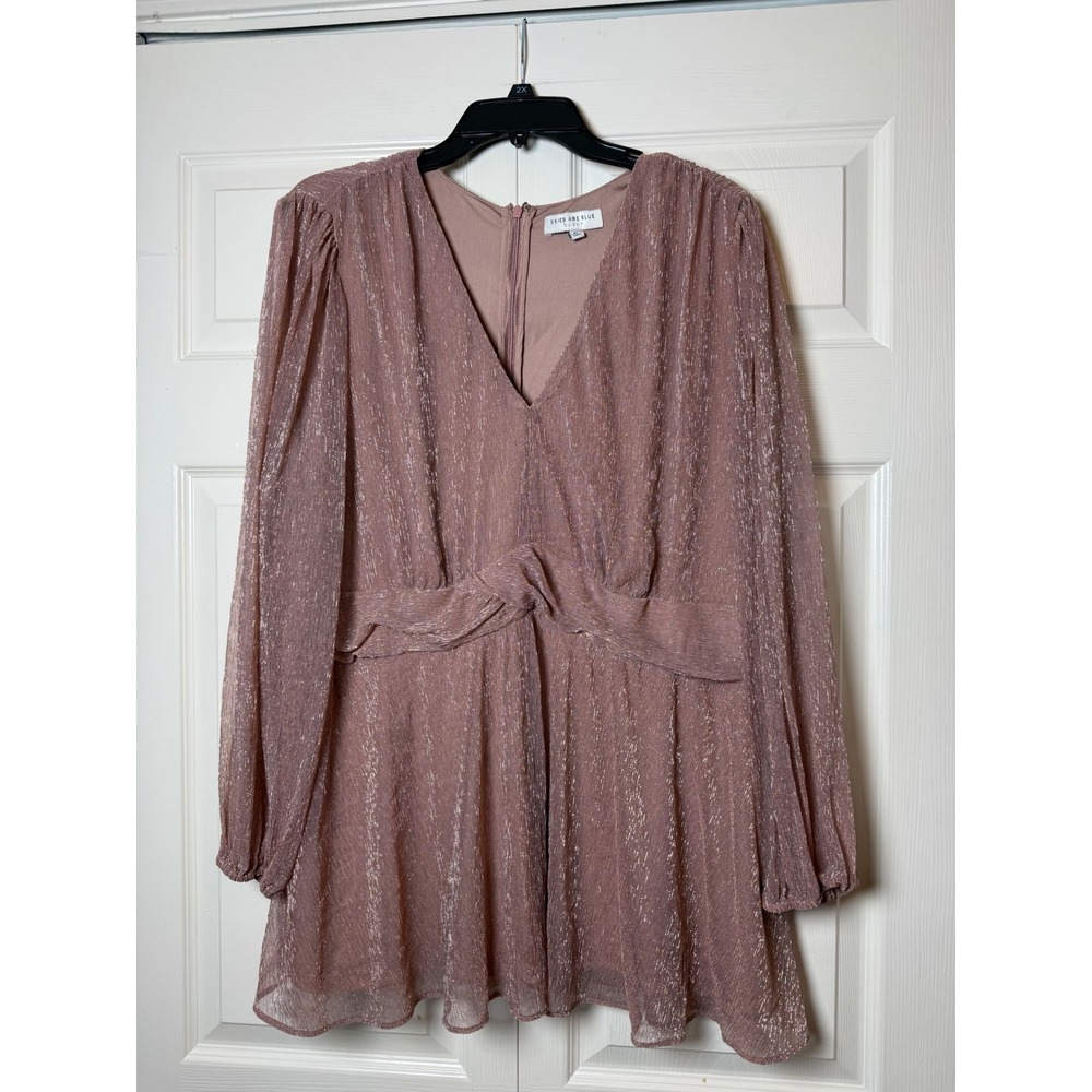 Skies Are Blue shimmering pink long-sleeve top twisted front waist detail